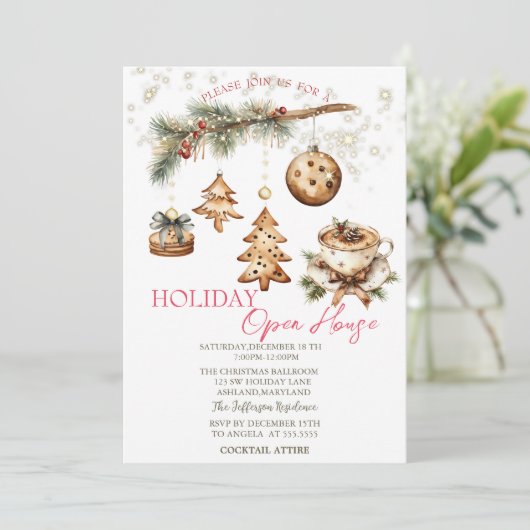 Invitation Tree Branch,Ornaments,Coffee,Stars Open House (Debout devant)