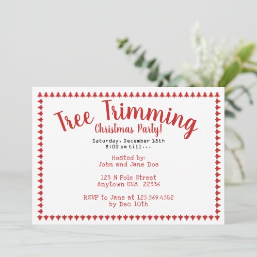 Invitation Tree Trimming Noël Party Polices rouges/blanches (Debout devant)