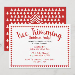 Invitation Tree Trimming Noël Party Polices rouges/blanches