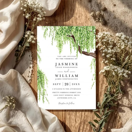 Invitation Tree Weeping Willow Rustic Budget QR Code Wedding