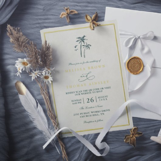 Invitation Trees Palm Coastal Drift Beach QR Code Wedding