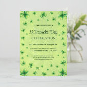 Invitation Trèfle aquarelle de la Saint-Patrick sur fond vert (Debout devant)