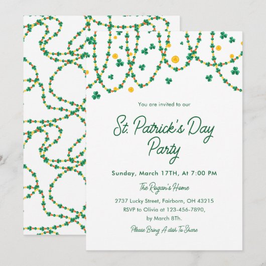 Invitation Trèfle Élégant Moderne Saint Patrick (Devant / Derrière)