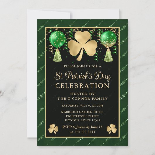 Invitation Trèfle élégant vert et or St Patrick's Day (Devant)