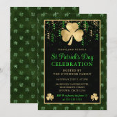 Invitation Trèfle élégant vert et or St Patrick's Day (Devant / Derrière)