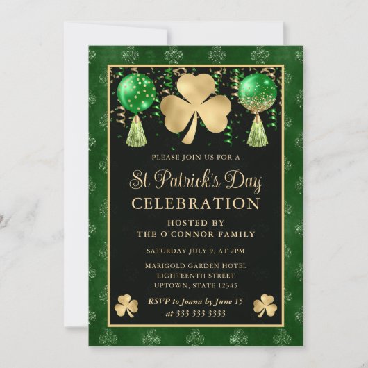 Invitation Trèfle élégant vert et or St Patrick's Day (Devant)