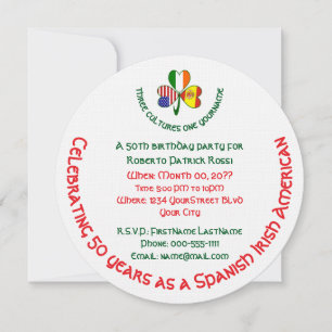 Invitation Trèfle Espagne, Irlande, États-Unis Drapeaux Anniv