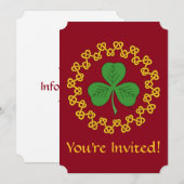 Invitation Trèfle et entrelacs sur fond rouge (Devant / Derrière)