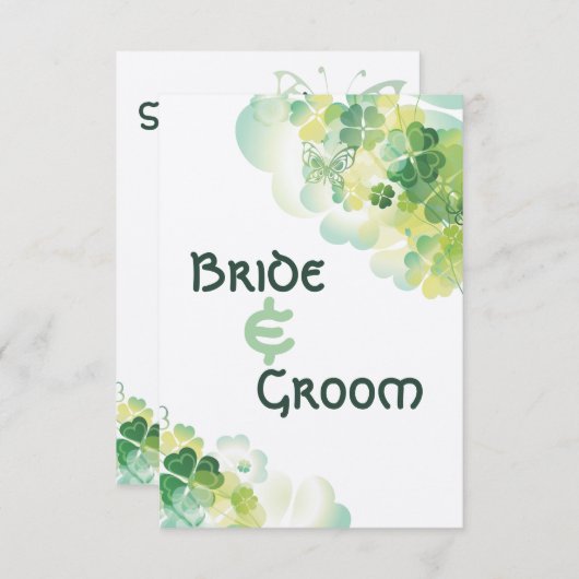 Invitation Trèfle Vert et Coins Papillon Enregistrer la Date (Devant / Derrière)