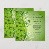 Invitation Trèfles élégants de la Saint-Patrick et volutes (Devant / Derrière)