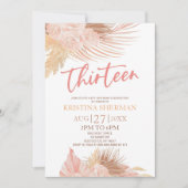Invitation Treize Boho rose Floral 13e fête d'anniversaire (Devant)