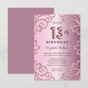 Invitation Treizième anniversaire Parties scintillant rose Sc