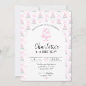 Invitation Trellillis d'hortensia rose et vert avec rubans (Devant)