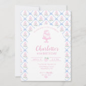 Invitation Trellis à ruban bleu avec hortensia rose vert (Devant)