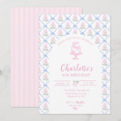 Invitation Trellis à ruban bleu avec hortensia rose vert (Devant / Derrière)