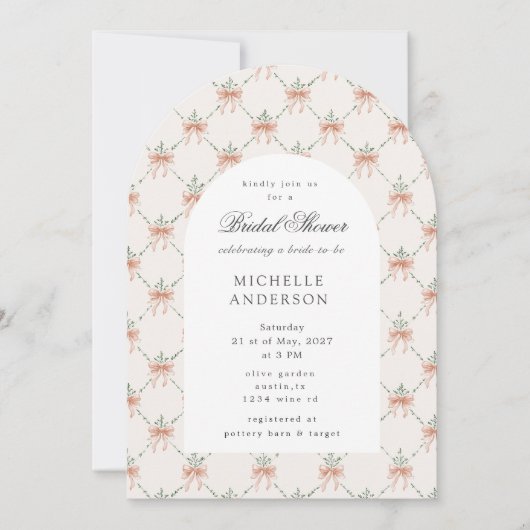 Invitation Trellis à Ruban Vintage Fleurs Mariage (Devant)