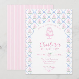 Invitation Trellis de Hortensia Verte Rose Ruban Bleu