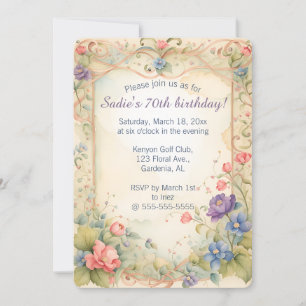 Invitation Trellis de vignes et de roses pastel éditable