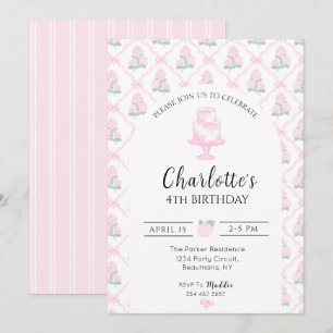 Invitation Trellis d'hortensia rose et vert avec rubans