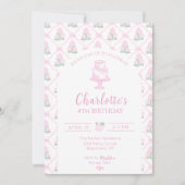 Invitation Trellis d'hortensia rose et vert avec rubans (Devant)