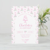 Invitation Trellis d'hortensia rose et vert avec rubans (Debout devant)
