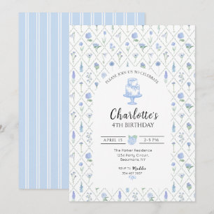 Invitation Trellis Floral Élégant Bleu et Vert