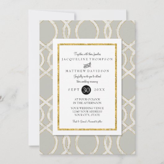 Invitation Trellis moderne treillis Motif Typographie or (Devant)