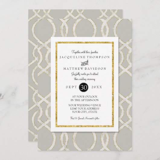 Invitation Trellis moderne treillis Motif Typographie or (Devant / Derrière)