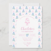 Invitation Trelllis de Hortensia Bleu Vert Ruban Rose (Devant)