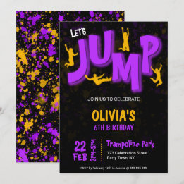 Invitation Tremplin de peinture jaune violet néon Fête d'anni