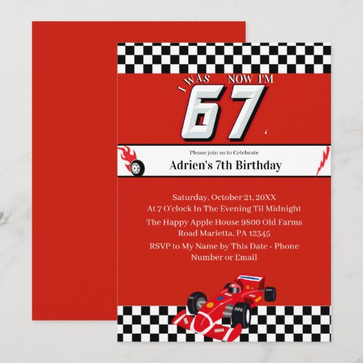 Invitation Trending 6 7 Meme | Race Car Boy Racing Birthday (Devant / Derrière)