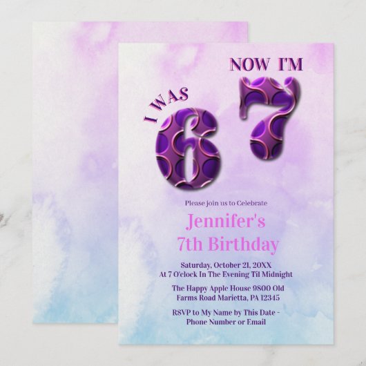 Invitation Trending 6 7 Meme  Six Seven Girl Birthday  (Devant / Derrière)