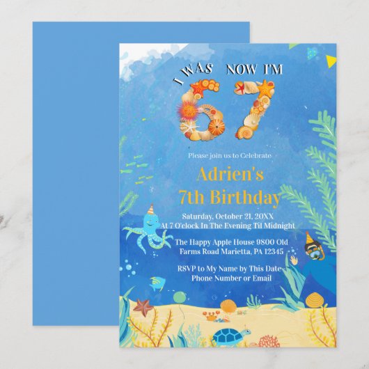 Invitation Trending 6→7 Meme Under the Sea Birthday (Devant / Derrière)