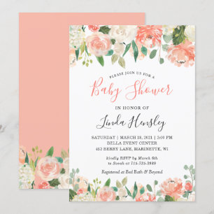 Invitation Trending Coral and Peach Floral Baby shower