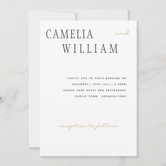 Invitation Trending Modern Mariage Midnight Blue Gold Texte (Devant)