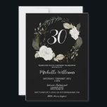 Invitation Trendy 30th Birthday Party Floral Wreath Gold<br><div class="desc">Célébrez ce grand anniversaire de jalon avec cette élégante et moderne, tendance hiver noir & blanc couleur d'eau florale vert 30e anniversaire Invitation! Design montre une couronne florale de roses, pins et eucalyptus en parties scintillant blanche, verte et or. Écriture de script et de bloc affichée. Tout le texte, y...</div>