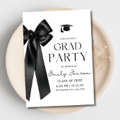 Invitation Trendy Black Bow Graduation Party Coquette Grad 