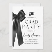Invitation Trendy Black Bow Graduation Party Coquette Grad  (Devant)