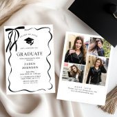 Invitation Trendy Black Bow Ribbon 4 PHOTO Graduation Part