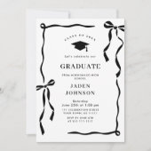 Invitation Trendy Black Bow Ribbon 4 PHOTO Graduation Party (Devant)