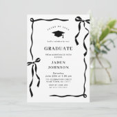 Invitation Trendy Black Bow Ribbon 4 PHOTO Graduation Party (Debout devant)