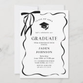 Invitation Trendy Black Bow Ribbon 4 PHOTO Graduation Party (Devant)