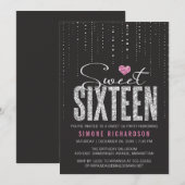 Invitation Trendy Black Pink Silver Parties scintillant Sweet (Devant / Derrière)
