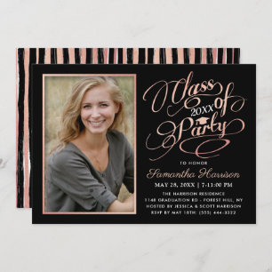 Invitation Trendy Black, White & Rose Gold Graduation Party