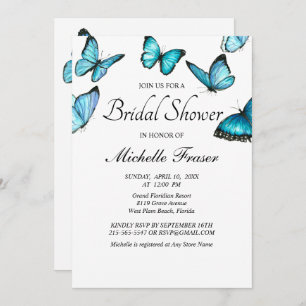 Invitation Trendy bleu aquarelle papillons nuptiale Douche
