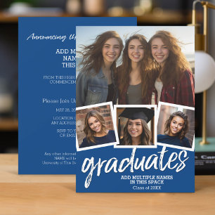 Invitation Trendy Blue Graduation Group Party 4 Photo