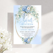 Invitation Trendy Blue Hydrangea Gold Frame 16th Birthday 