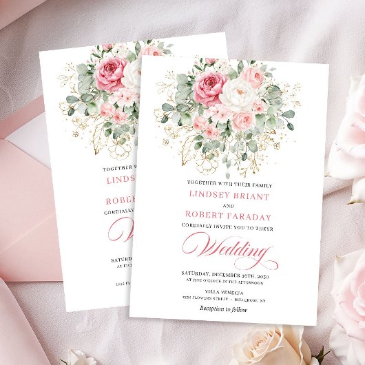 Invitation Trendy Blush Peony Botanical Gold Wedding Invite