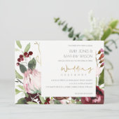 INVITATION TRENDY BLUSH ROSE BURGUNDY PROTEA MARIAGE FLORAL (Debout devant)