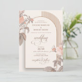 Invitation Trendy boho arch blush vivant rose ivoire brun (Debout devant)